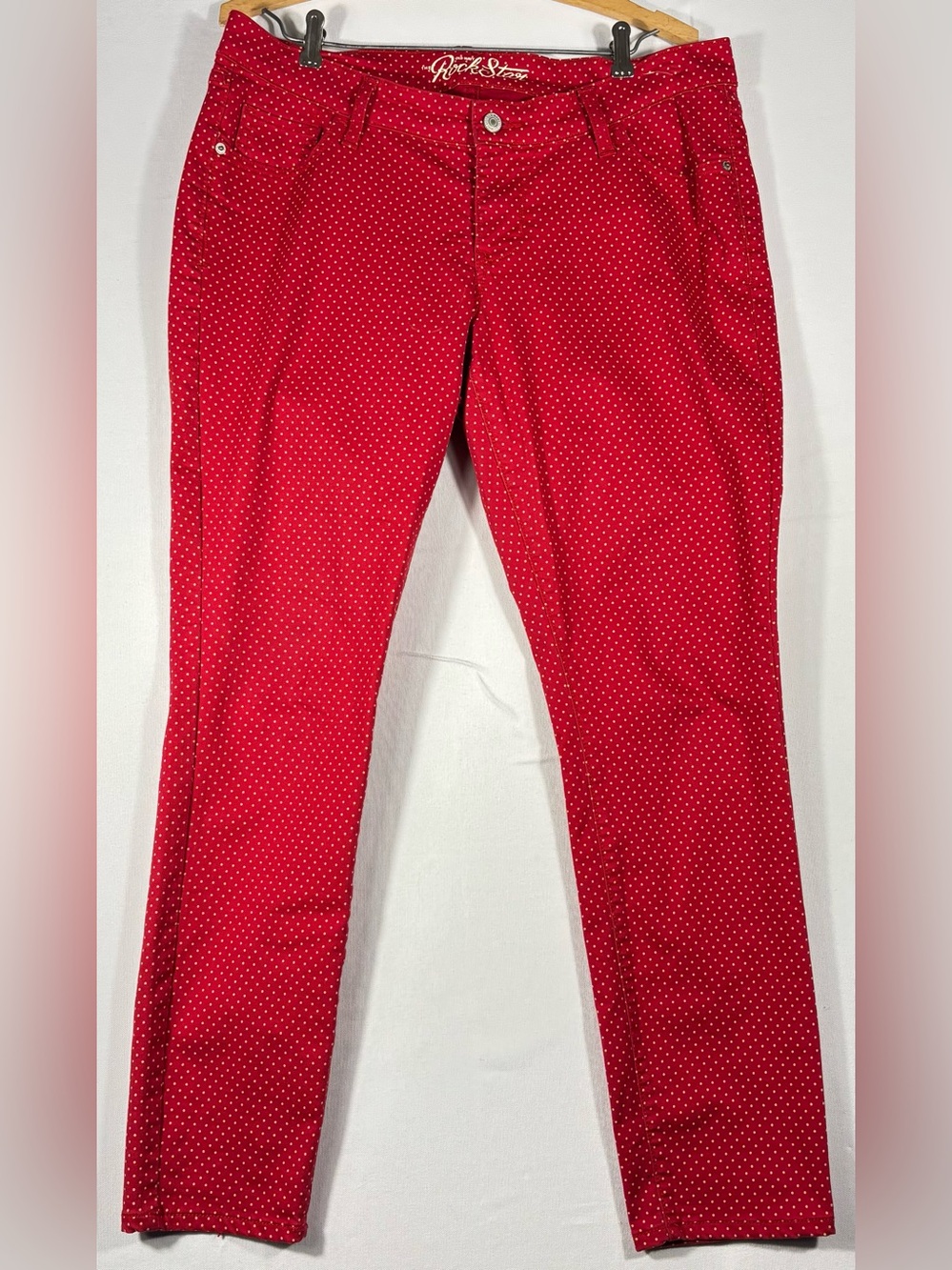 Old Navy Women’s 14 Rock Star Red with Orange Polka Dot Skinny Jeans